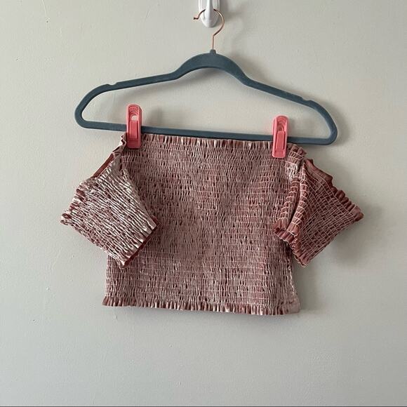 Tres Bien Pink Blush Ruched Velour Off the Shoulder Crop Tube Top Juniors sz M/L - Picture 3 of 6